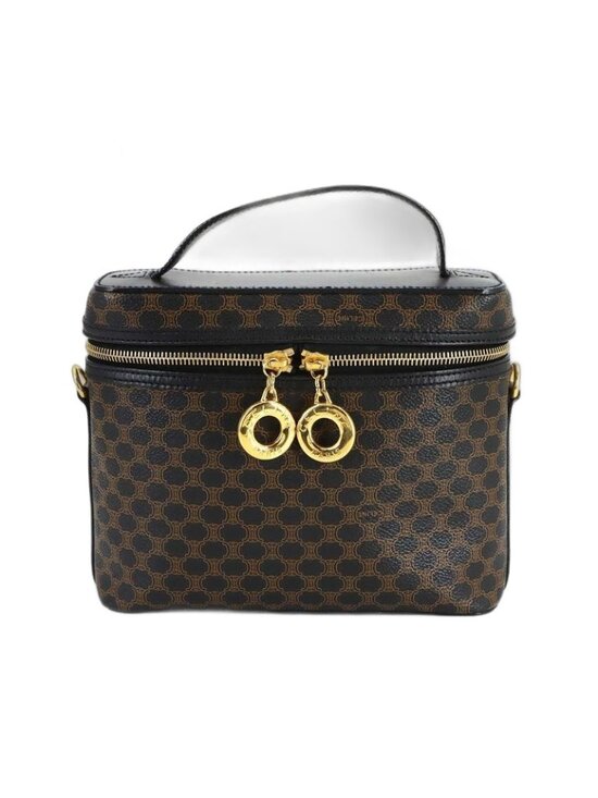 Celine Handbags - Celine Macadam Vanity Hand Bag Leather Black Brown Vintage Gold